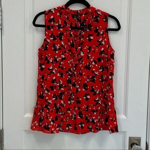 Banana Republic Red Floral Sleeveless Tie-Neck Camisole